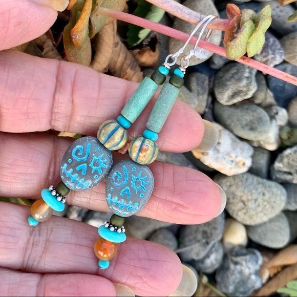 Aqua Sugar Skull Earrings - Picture 10 of 16
